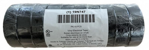 Approved Vendor 19N747 Electrical Tape, 3/4 in Wd, 20 yd Lg, 7 mil Thick, Vinyl, Rubber, Black, 10 PK