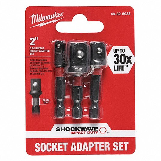 Milwaukee 48-32-5033 Impact Hex Shank Socket Adapter Set, 1/4 in Drive, Black Oxide, 3-Piece