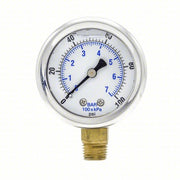 PIC 201L-204E Pressure Gauge, 0 to 100 psi, 1/4 in MNPT, Stainless Steel, Silver