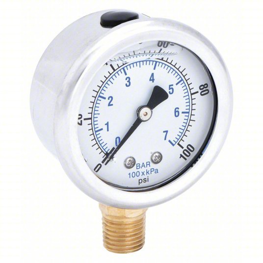 PIC 201L-204E Pressure Gauge, 0 to 100 psi, 1/4 in MNPT, Stainless Steel, Silver