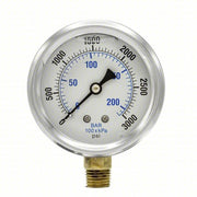 PIC PRO-201L-254P Pressure Gauge, 0 to 3000 psi, 1/4 in MNPT, Stainless Steel, Silver