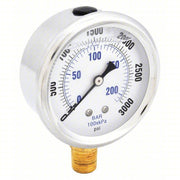 PIC PRO-201L-254P Pressure Gauge, 0 to 3000 psi, 1/4 in MNPT, Stainless Steel, Silver