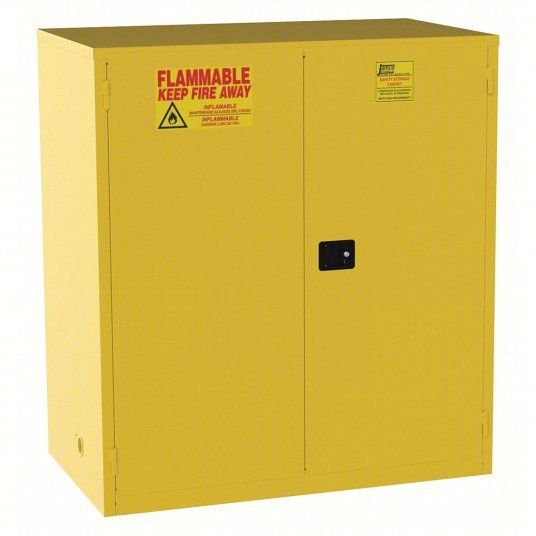 Jamco BM120YP Flammables Safety Cabinet Std, 120 gal, 0 Drum Capacity, 59 in x 34 in x 65 in, Yellow, 2 Shelves