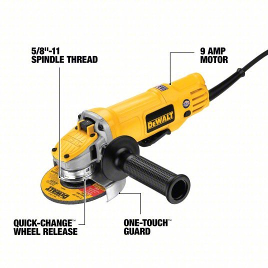 DeWalt DWE4120 Angle Grinder 9 A, 12,000 RPM Max. Speed, Paddle, Adj Guard/Lock-Off Switch, 120V AC