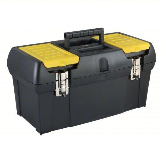 Stanley 019151M Tool Box 19 3/16 in W 10 3/16 in D 9 13/16 in H, Plastic, Black, Hinged Lid, Padlock