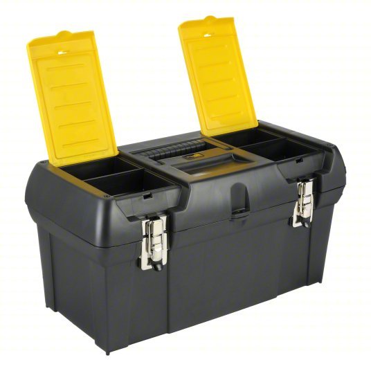 Stanley 019151M Tool Box 19 3/16 in W 10 3/16 in D 9 13/16 in H, Plastic, Black, Hinged Lid, Padlock