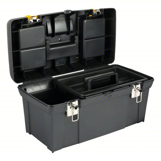 Stanley 019151M Tool Box 19 3/16 in W 10 3/16 in D 9 13/16 in H, Plastic, Black, Hinged Lid, Padlock