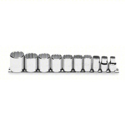 Proto J52118 Socket Set 3/8 in Drive Size, 10 Pieces, 5/16 in to 7/8 in Socket Size Range, (10) 12-Point