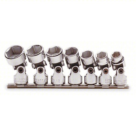 Proto J52100 Socket Set 3/8 in Drive Size, 7 Pieces, 3/8 in to 3/4 in Socket Size Range, (7) 6-Point, Rail
