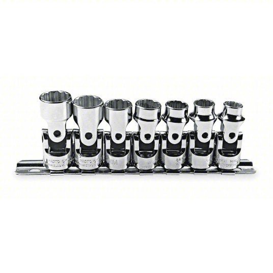 Proto J52200 Socket Set 3/8 in Drive Size, 7 Pieces, 9 mm to 15 mm Socket Size Range, Chrome