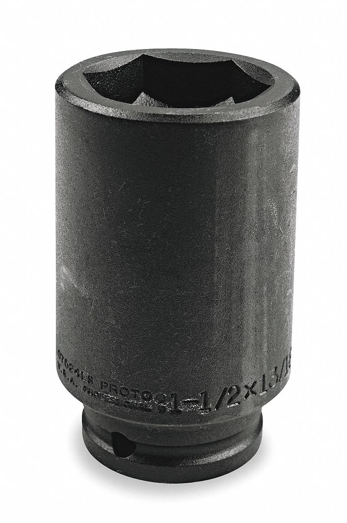 Proto J07524-LS Automotive Socket, 3/4 in Drive Size, 1 1/2 in Socket Size, 6-Point, Deep, Black Oxide