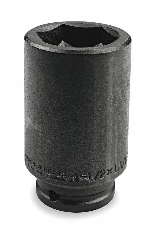 Proto J07524-LS Automotive Socket, 3/4 in Drive Size, 1 1/2 in Socket Size, 6-Point, Deep, Black Oxide