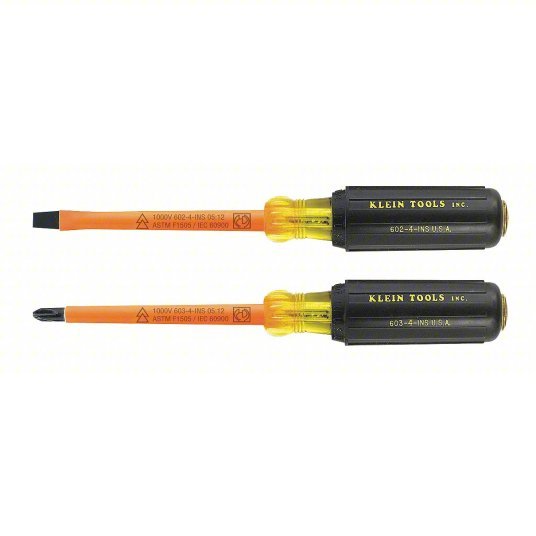 Klein 33532-INS ESD Safe Insulated Screwdriver Set 2 Pieces, Phillips/Slotted Tip, 1/4 in Tip Size