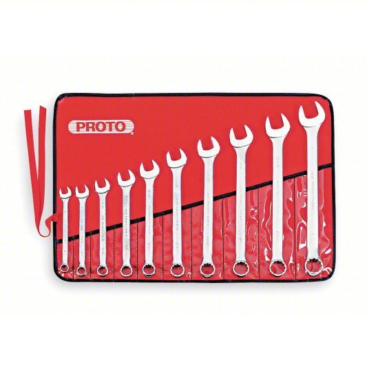 Proto J1200GASD Combination Wrench Set Alloy Steel, Satin, 10 Tools, 7/16 in to 1 in Range of Head Sizes, SAE