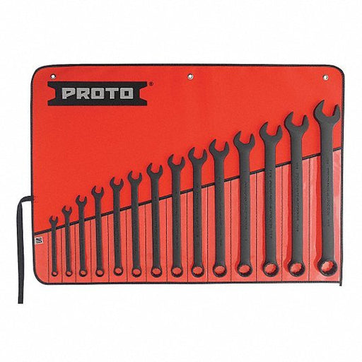 Proto J1200FBASD Combination Wrench Set: Alloy Steel, Black Oxide, 14 Tools, 15° Head Offset Angle, Offset, Hex