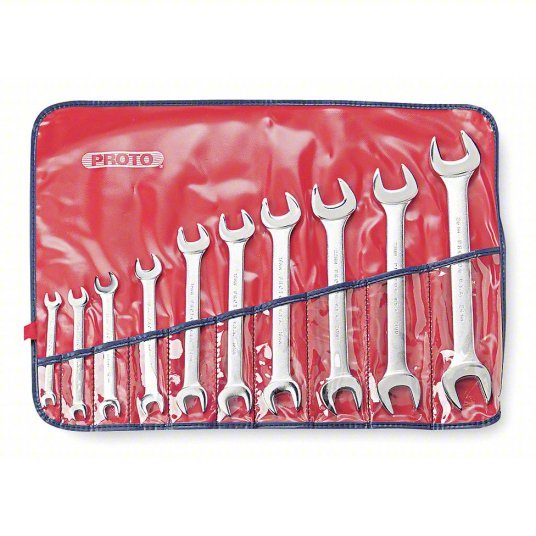 Proto J30000A Open End Wrench Set Alloy Steel, Satin, 10 Tools, 6 mm to 26 mm Range of Head Sizes