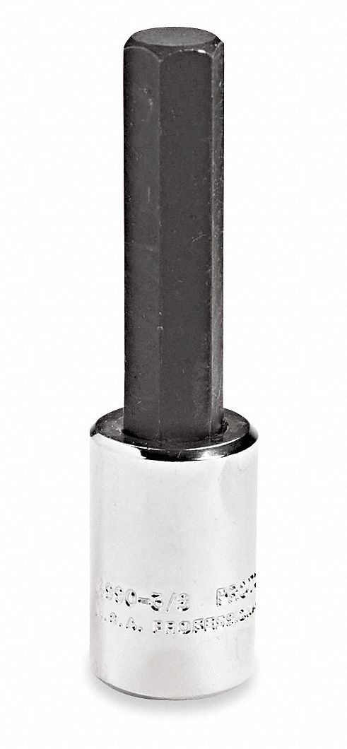 Proto J49903/16 Socket Bit, 3/8 in Drive Size, Hex Tip, 3/16 in Tip Size, 2 23/32 in Overall Lg, Fixed Insert