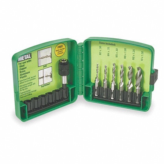 Greenlee DTAPKITM Combination Drill and Tap Set 6 Pieces, High Speed Steel, Bright (Uncoated), Metric - Redwood.KV1ANZ3