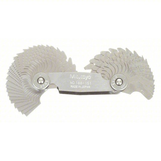 Mitutoyo 188-151 Thread Pitch Gauge Set Metric, 51 Leaves, 0.4 mm to 7 mm Thread Pitch