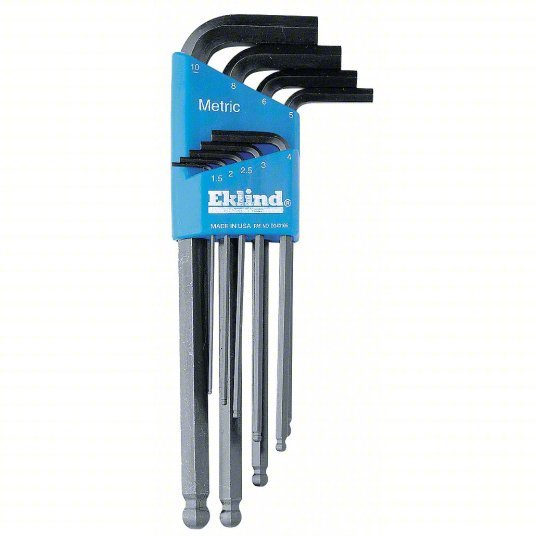 Eklind 13609 Hex Key Set Metric, Long, 9 Pieces, Plastic Holder, Black Oxide, 2 Tips