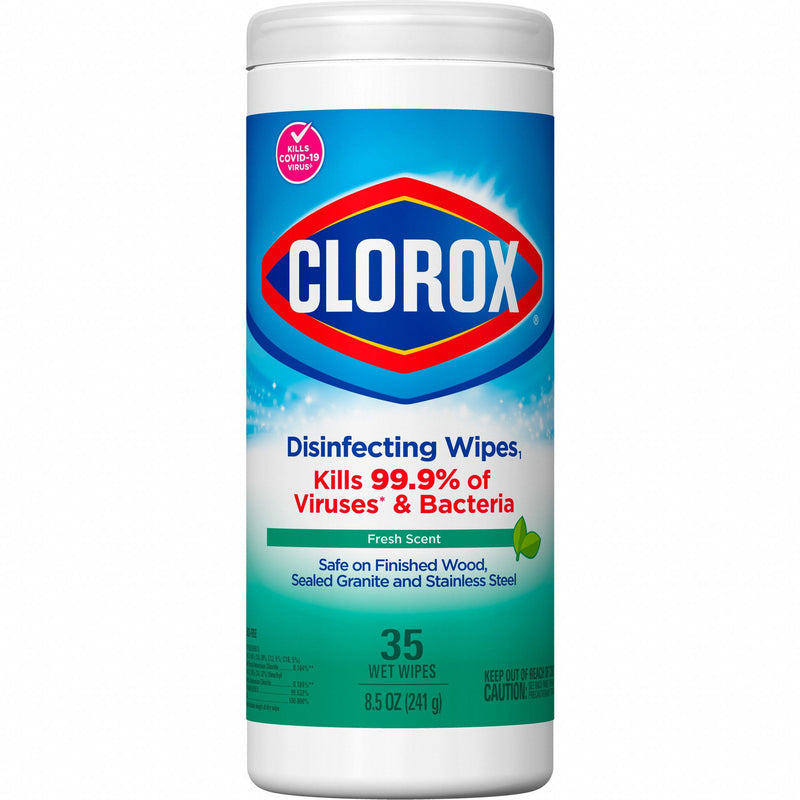 Clorox 01593 Disinfecting Wipes, Canister, Ready to Use, Quat, 8 in x 7 in Sheet Size, 12 PK