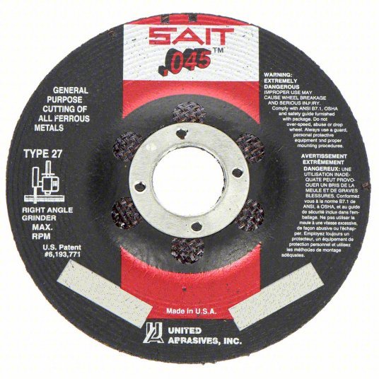 SAIT 22021 Depressed Center Cut-Off Wheel Type 27, 4 1/2 in x 0.045 in x 7/8 in, Aluminum Oxide, 60 Grit
