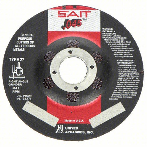 SAIT 22021 Depressed Center Cut-Off Wheel Type 27, 4 1/2 in x 0.045 in x 7/8 in, Aluminum Oxide, 60 Grit