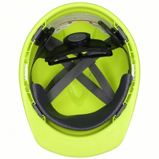 MSA 10061512 Hard Hat Hi-Visibility Yellow, No Graphics, Ratchet (4-Point), Polyethylene, Side-Slots