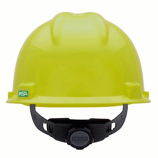 MSA 10061512 Hard Hat Hi-Visibility Yellow, No Graphics, Ratchet (4-Point), Polyethylene, Side-Slots