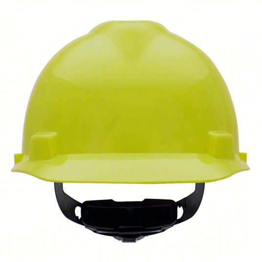 MSA 10061512 Hard Hat Hi-Visibility Yellow, No Graphics, Ratchet (4-Point), Polyethylene, Side-Slots