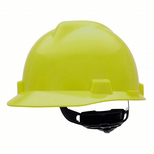 MSA 10061512 Hard Hat Hi-Visibility Yellow, No Graphics, Ratchet (4-Point), Polyethylene, Side-Slots