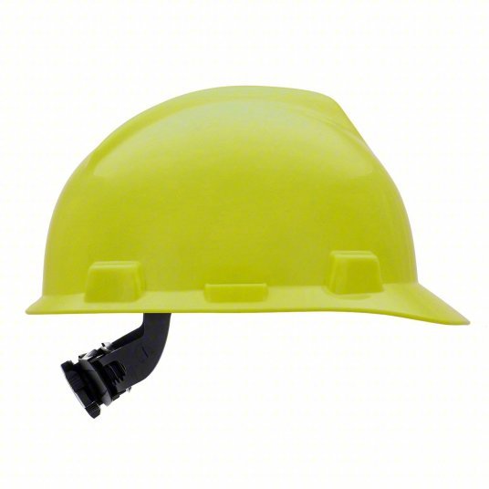 MSA 10061512 Hard Hat Hi-Visibility Yellow, No Graphics, Ratchet (4-Point), Polyethylene, Side-Slots