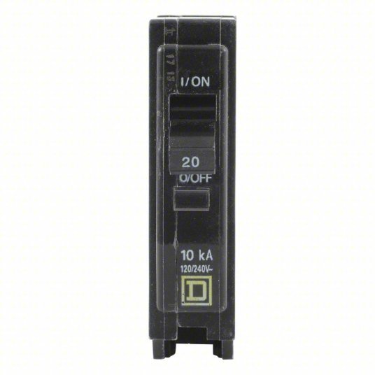 Square D QO120 Miniature Circuit Breaker 20 A, 120/240V AC, Single Phase, 10kA at 120/240V AC, QO, Std