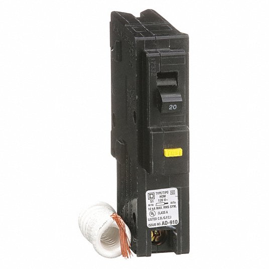 Square D HOM120GFI Miniature Circuit Breaker 20 A, 120V AC, Single Phase, 10kA at 120V AC, 1 Poles