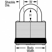 Master Lock 7KALJ-P316 Padlock 2 1/2 in Vertical Shackle Clearance, 1/2 in Horizontal Shackle Clearance, P316 Key, Steel