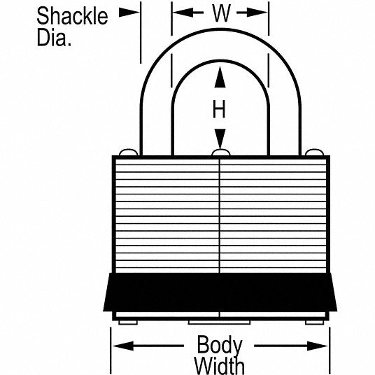 Master Lock 7KALJ-P316 Padlock 2 1/2 in Vertical Shackle Clearance, 1/2 in Horizontal Shackle Clearance, P316 Key, Steel