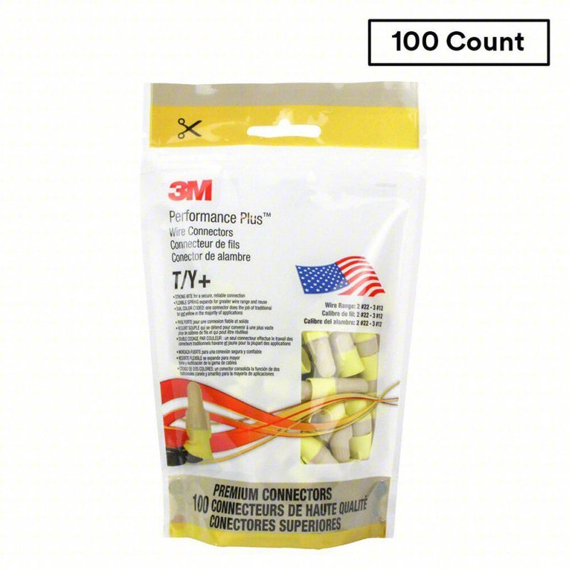 3M T/Y+BOX Twist On Wire Connector: Tan/Yellow, 100 PK