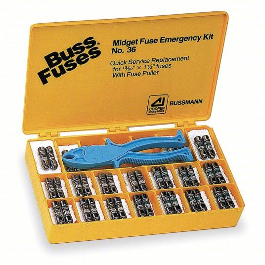 Bussmann NO.36 Fuse Kit FNQ/FNQ-R/KTK-R, 36 Fuses Included, 1/2 to 30 A, (1) FP-2 Fuse Puller, CC/Midge
