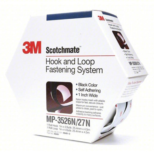 3M MP3526N/MP3527N Hook - and - Loop Fastener Roll, Black, Hook - and - Loop, 1 in Overall Wd, 14 11/16 ft Overall Lg - Redwood.KV1F216