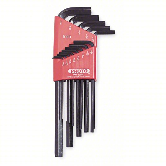 Proto J4983 Hex Key Set SAE, Long, 13 Pieces, Plastic Holder, Black Oxide, 2 Tips, 2 27/32 in to 6 3/4 in