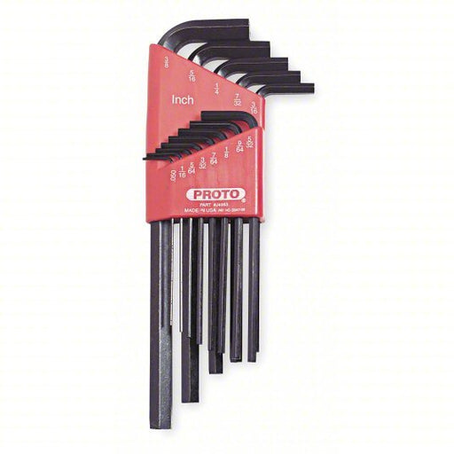 Proto J4983 Hex Key Set SAE, Long, 13 Pieces, Plastic Holder, Black Oxide, 2 Tips, 2 27/32 in to 6 3/4 in