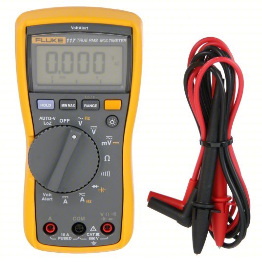 FLUKE-117 Digital Multimeter CAT III 600V, TRMS, 600 V Max AC Volt Measurement, 6,000, LCD