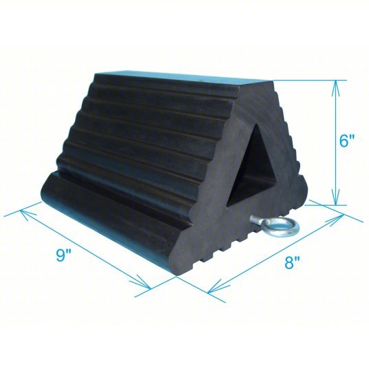 Redwood RW1GUL1 Wheel Chock 9 in Wd, 6 in Ht, 8 in Dp, Rubber, Grooved, Eyebolt
