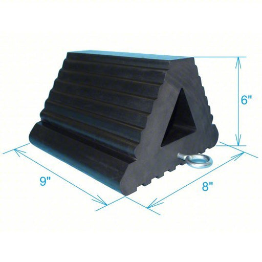 Redwood RW1GUL1 Wheel Chock 9 in Wd, 6 in Ht, 8 in Dp, Rubber, Grooved, Eyebolt
