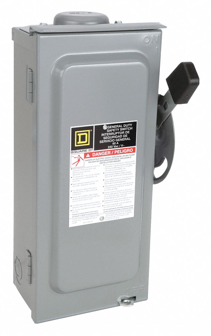 Square D D322NRB Safety Switch, Fusible, 60 A, Three Phase, 240V AC, Galvanized Steel, Indoor/Outdoor