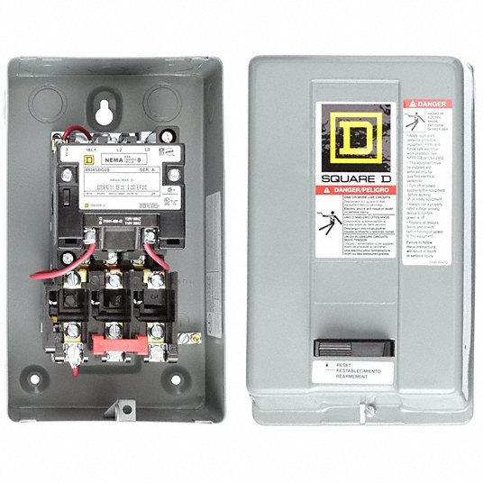 Square D 8536SBG2V02S Nonreversing Magnetic Motor Starter, 1 NEMA Rating, 120V AC, 3 Poles, No Auxiliary Contacts
