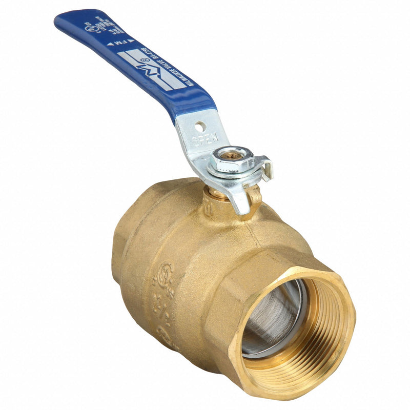 Milwaukee Valve BA-475BMS 1-1/2 Manual Two-Way Ball Valve, 1 1/2 in, Brass, Straight, FNPT x FNPT, Two-Piece, Blue