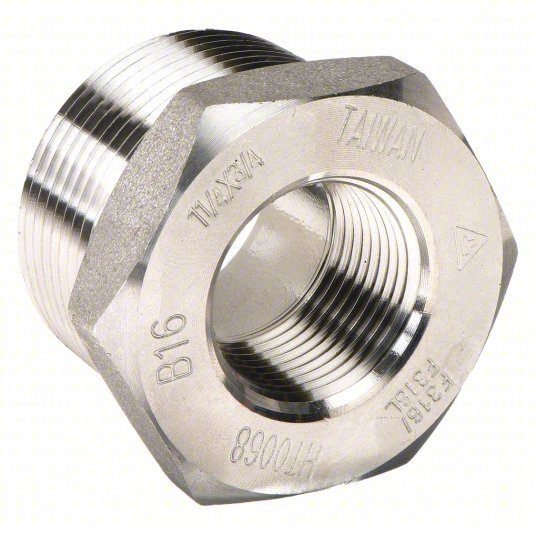 Redwood RW1LTX9 Hex Reducing Bushing 316 Stainless Steel, 2 in x 1 1/2 in Fitting Pipe Size, Male NPT x Female NPT