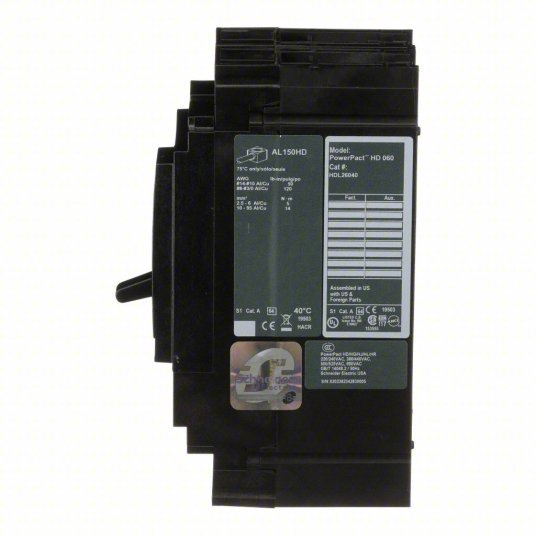 Square D HDL26040 Molded Case Circuit Breaker 40A, 25kA at 240V AC, Fixed, Line/Load Lug, 2 Poles, 600V AC, HD