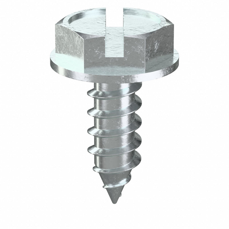 Approved Vendor U28100.013.0037 Sheet Metal Screw, #6 Size, 3/8 in Lg, Steel, Zinc-Plated, Slotted, Hex Washer, 100 PK
